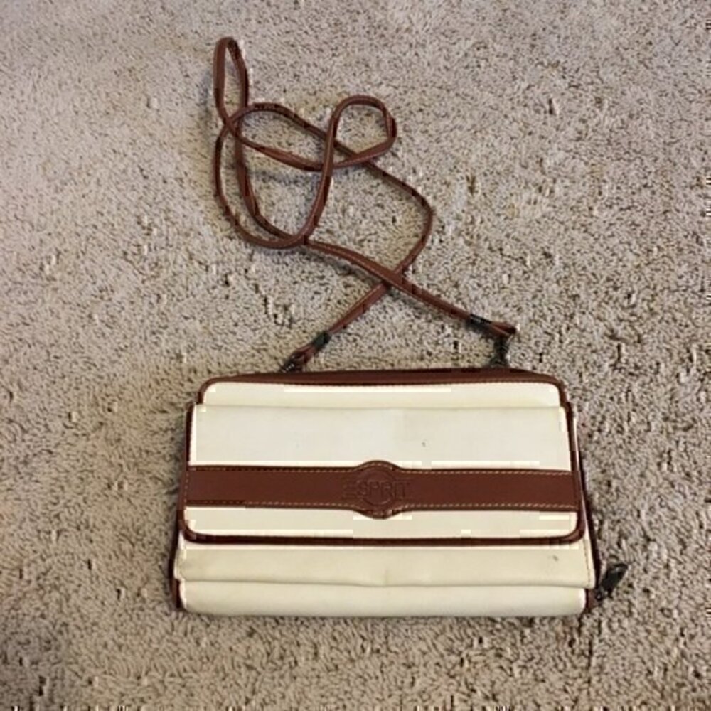 Vintage Esprit cream and brown crossbody purse